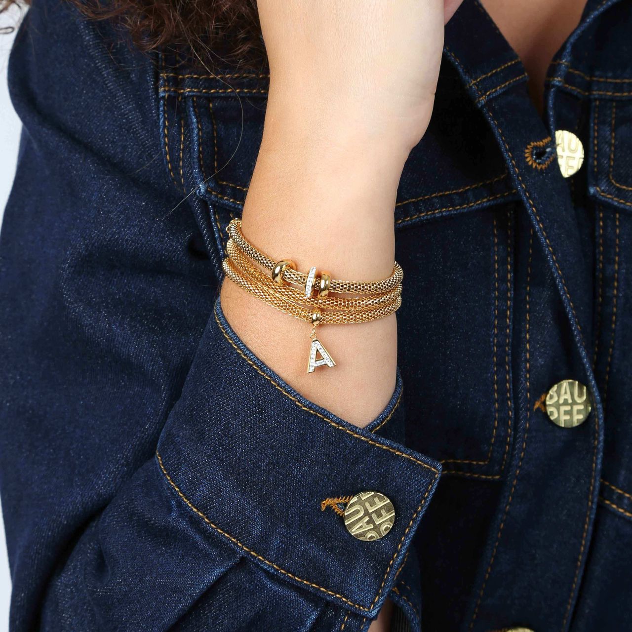 Stalen armband mesh goldplated met kristal