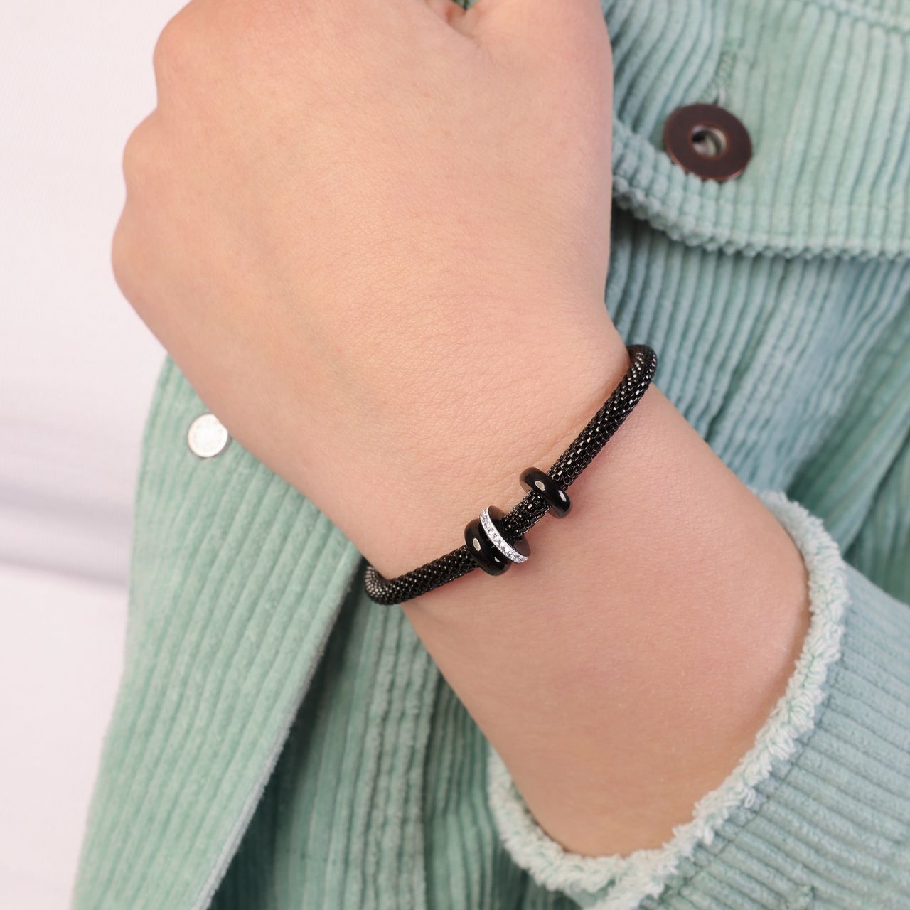 Stalen armband mesh kristal blackplated