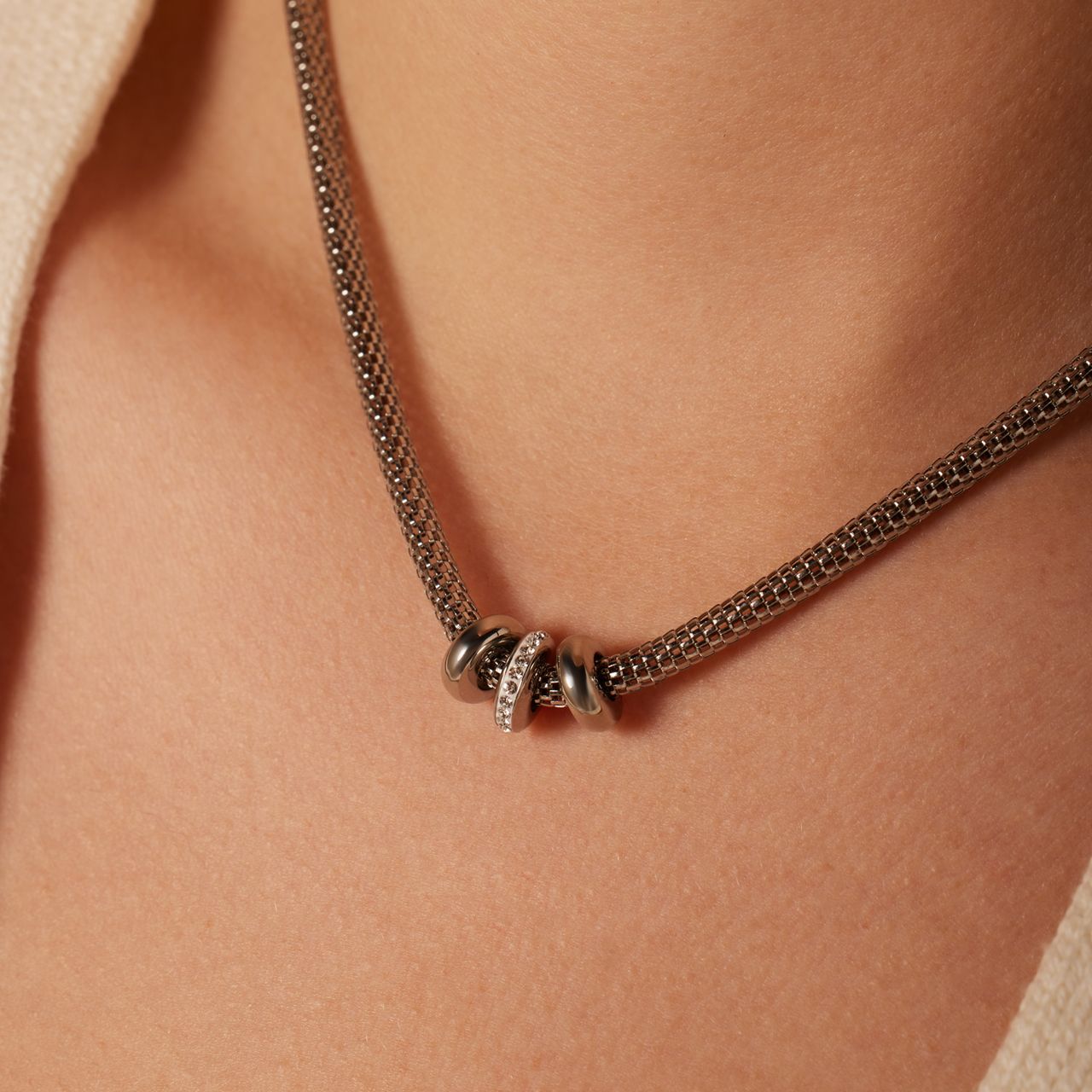 Donna mae stainless steel ketting mesh met kristal voor dames