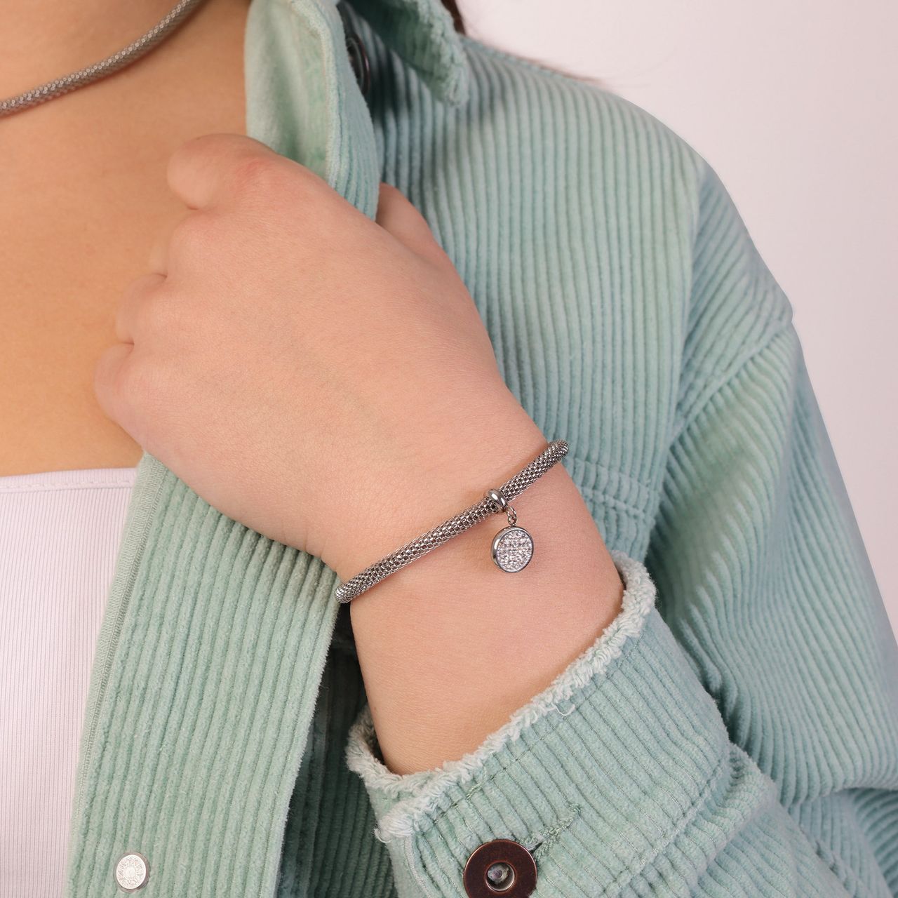 Stainless steel armband mesh met kristal