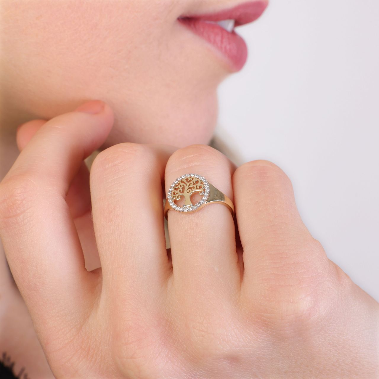 9 karaat ring met levensboom en zirkonia