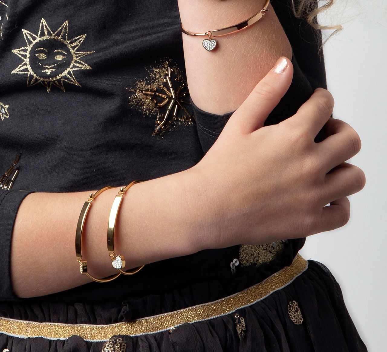 Stalen goldplated kinderarmband bangle met kristal