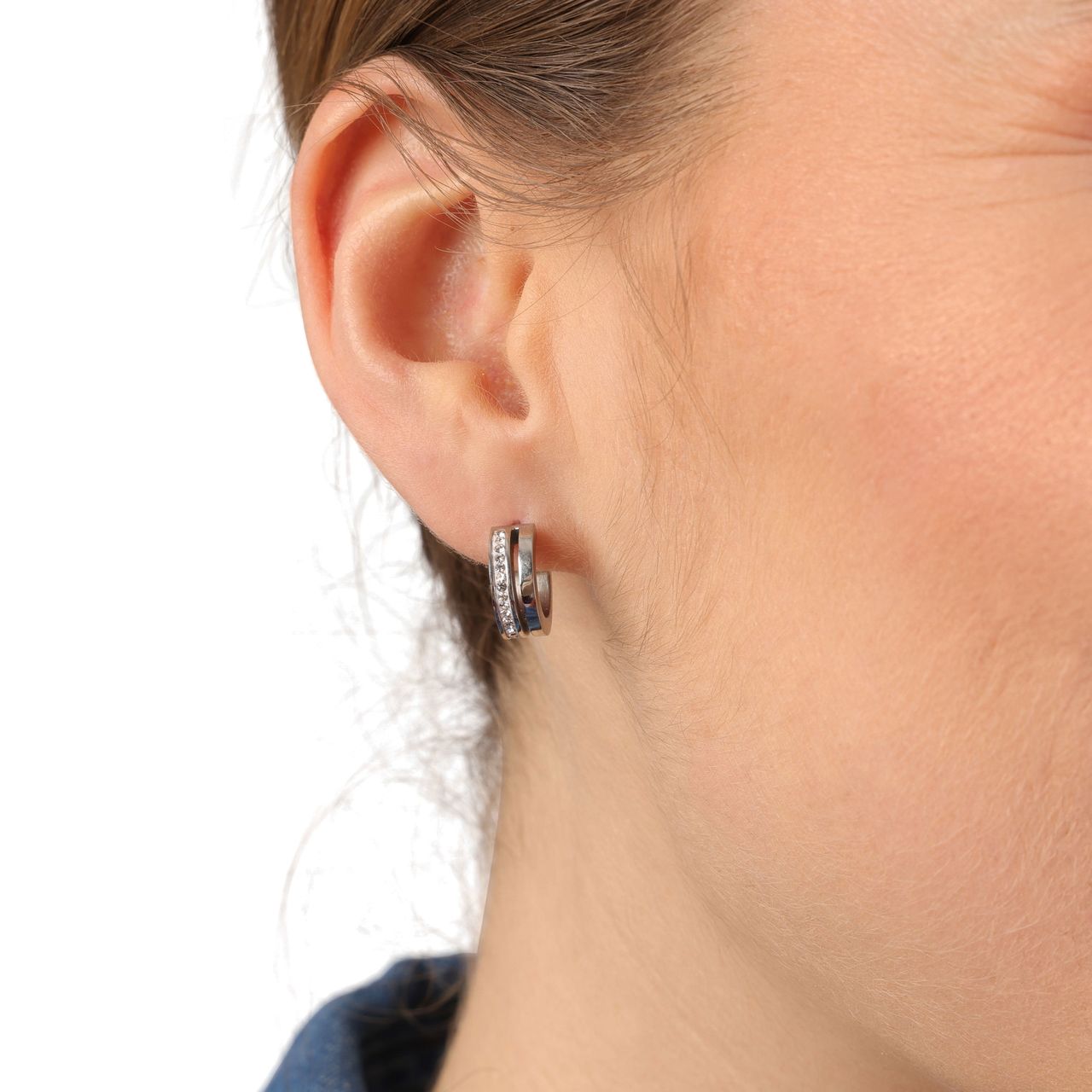 Colours by Kate stainless steel oorringen wit kristal voor dames