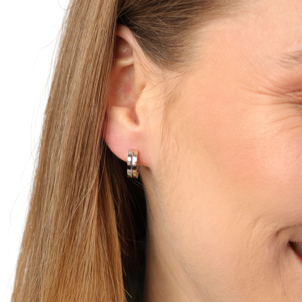 Stalen oorbellen staal/roseplated