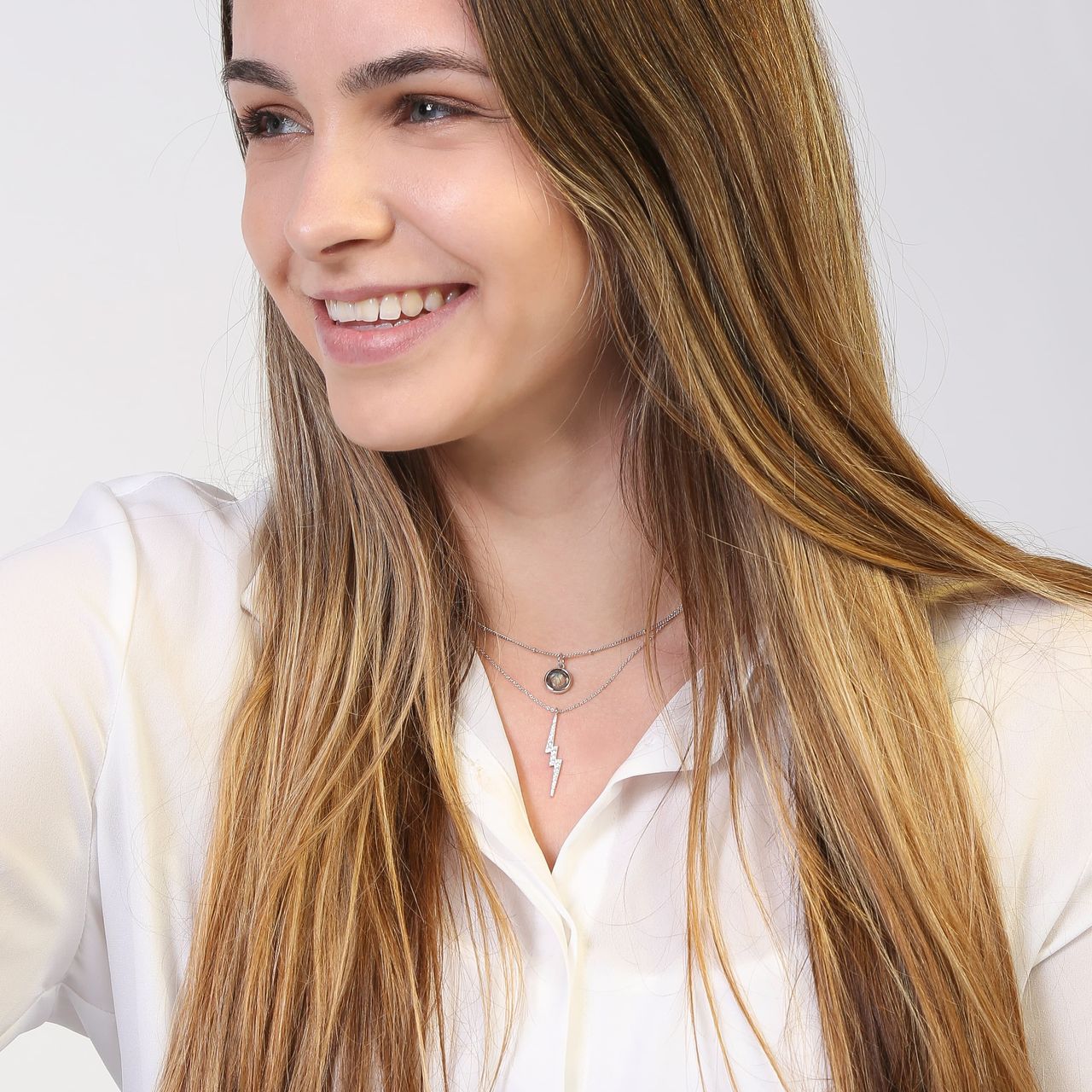 Zilveren ketting met hanger galaxy bliksemschicht