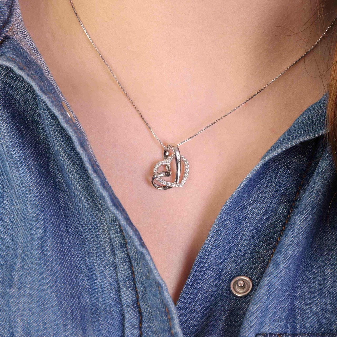 Kette, 925 Silber, Herz, Gravur, Zirkonia