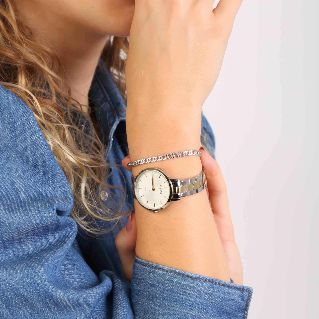 PU DS bicolor bracelet zilver 50m WR