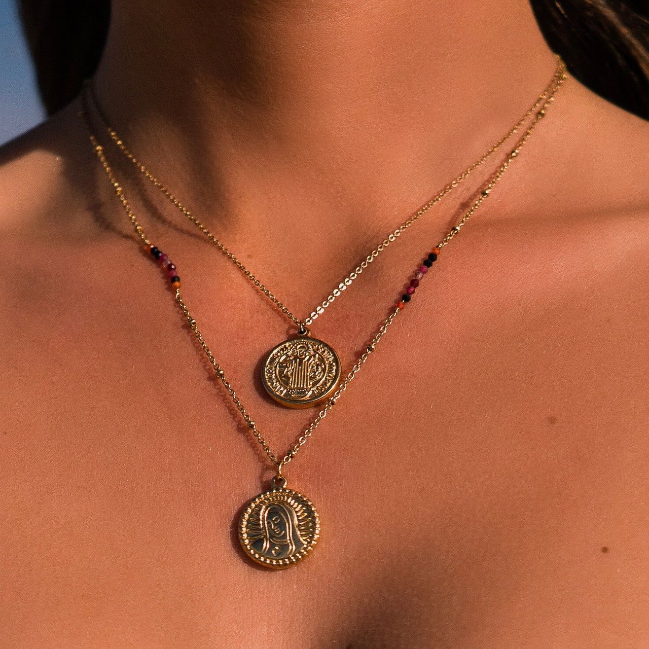 Stainless steel goldplated ketting met hanger munt voor dames