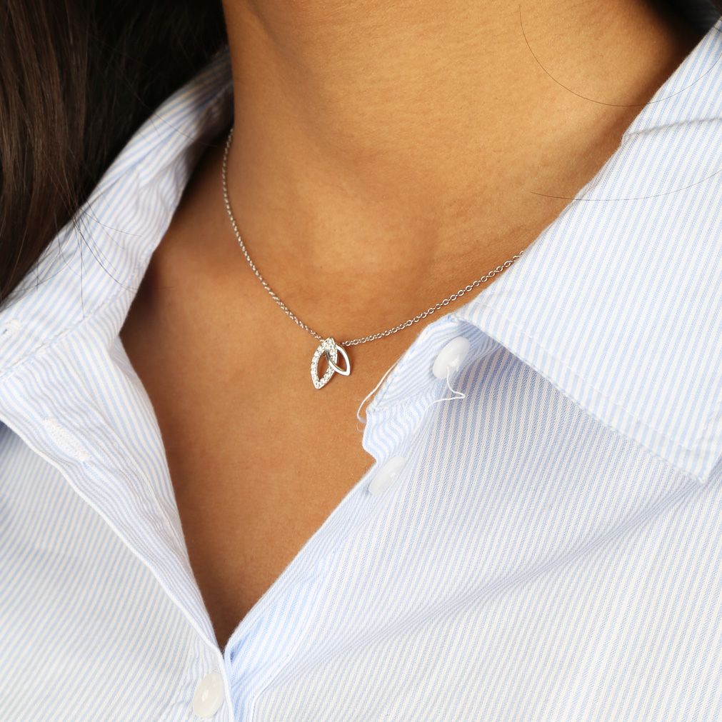 Kette, 925 Silber, Blatt mit Zirkonia