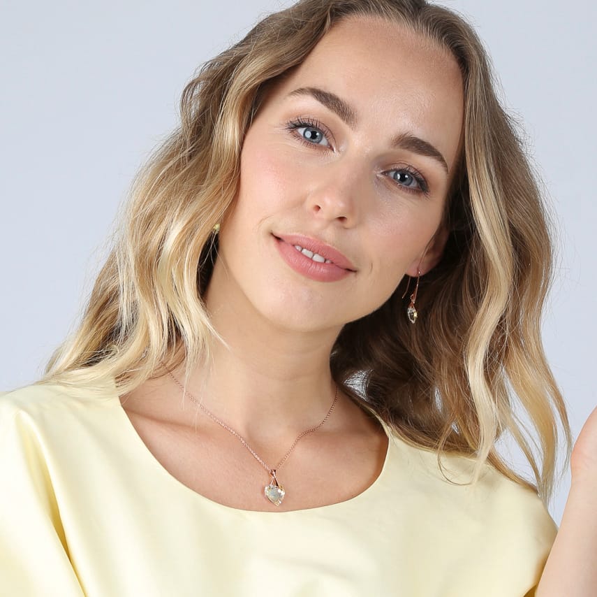 Zilveren roséplated ketting met hanger hart met kristal voor dames