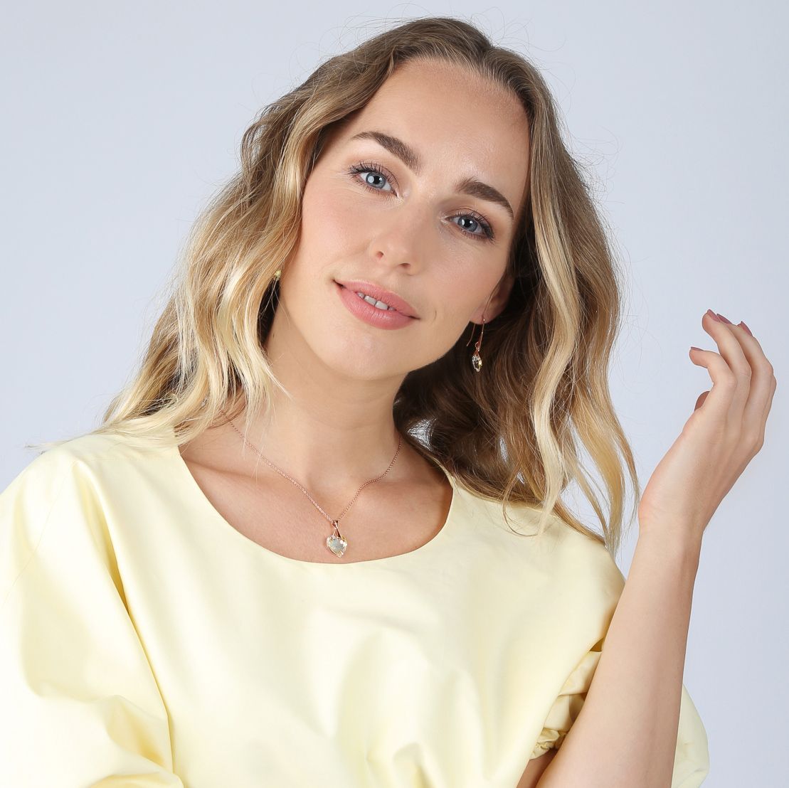 Zilveren set rose kristal AB