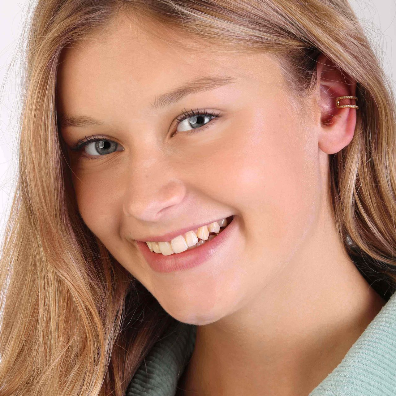 Zilveren goldplated earcuff dubbel met zirkonia voor dames