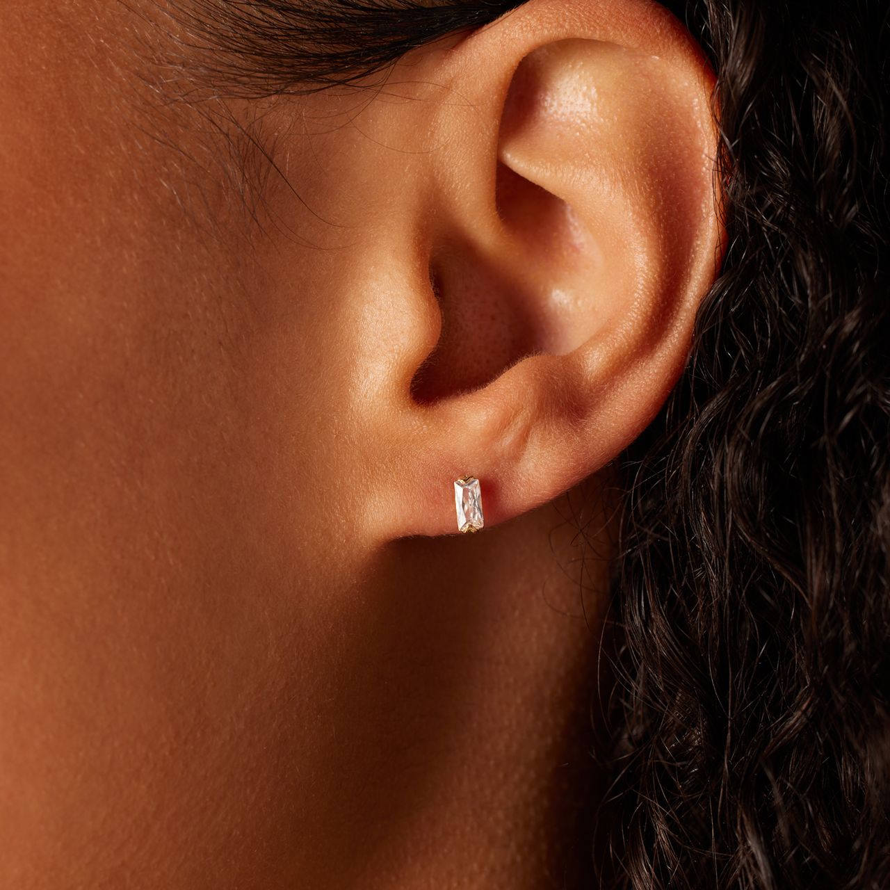Ohrringe, 585 Gelbgold, Zirkonia, Rechteck