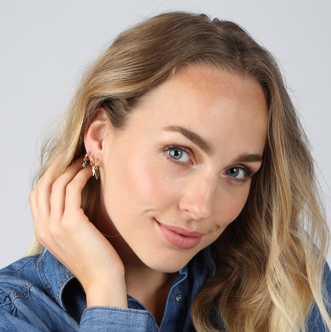 Stainless steel goldplated oorringen met hanger ster voor dames