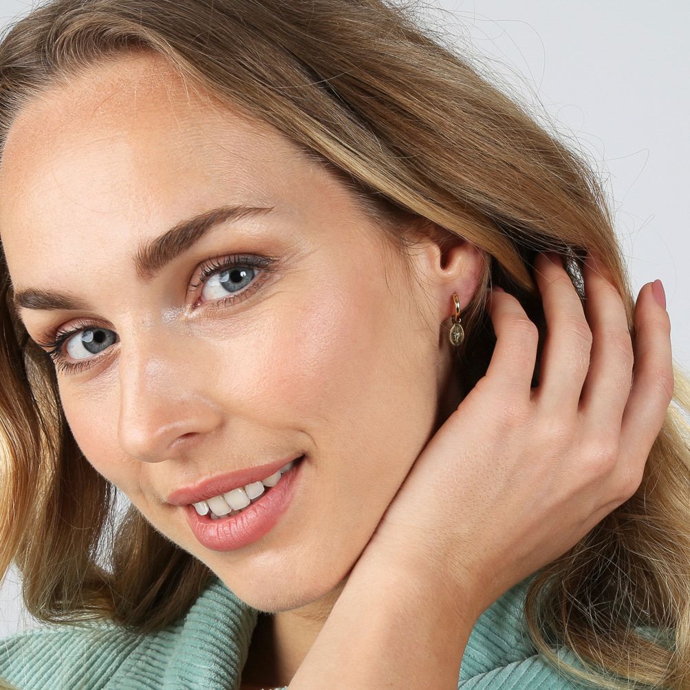 Stainless steel goldplated oorringen met hanger ster met zirkonia voor dames