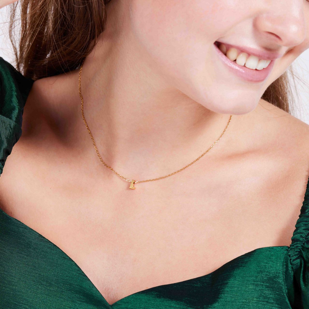 Stalen goldplated ketting met letterhanger voor dames