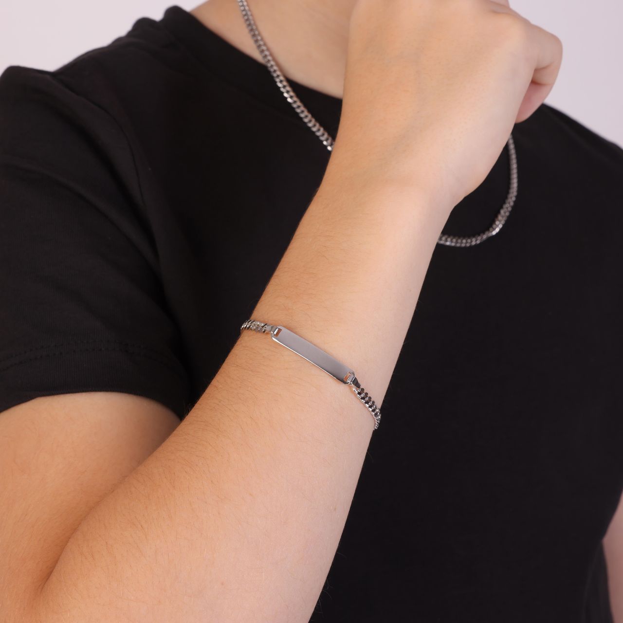 Plattenarmband, 925 Silber, Gourmetglied