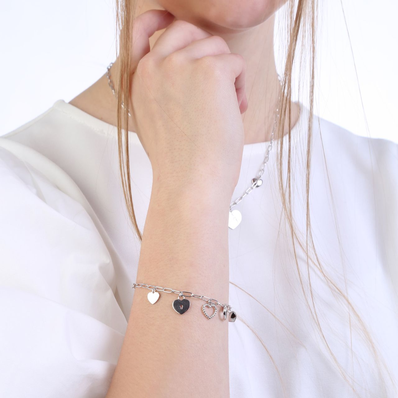 Zilveren bedelarmband harten