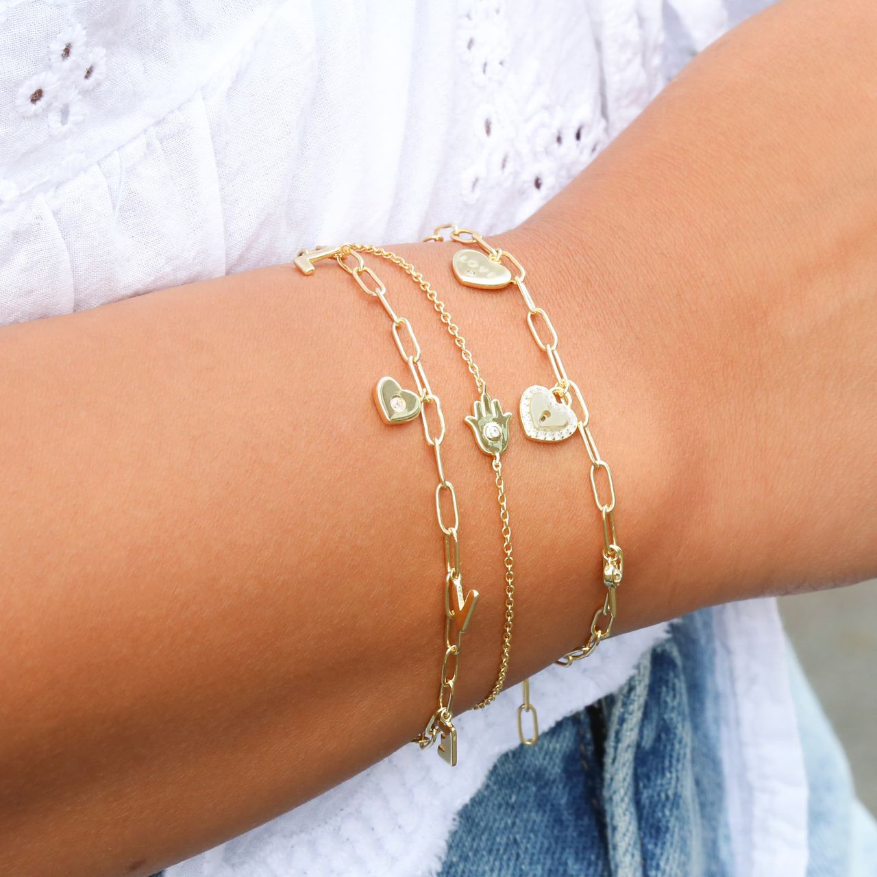 Zilveren goldplated armband Hamsa