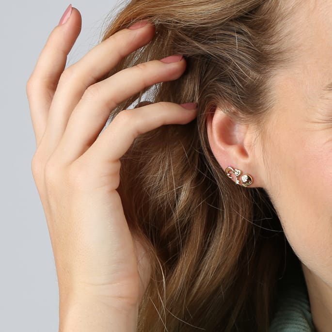 Zilveren goldplated oorknoppen doodshoofd met zirkonia voor dames