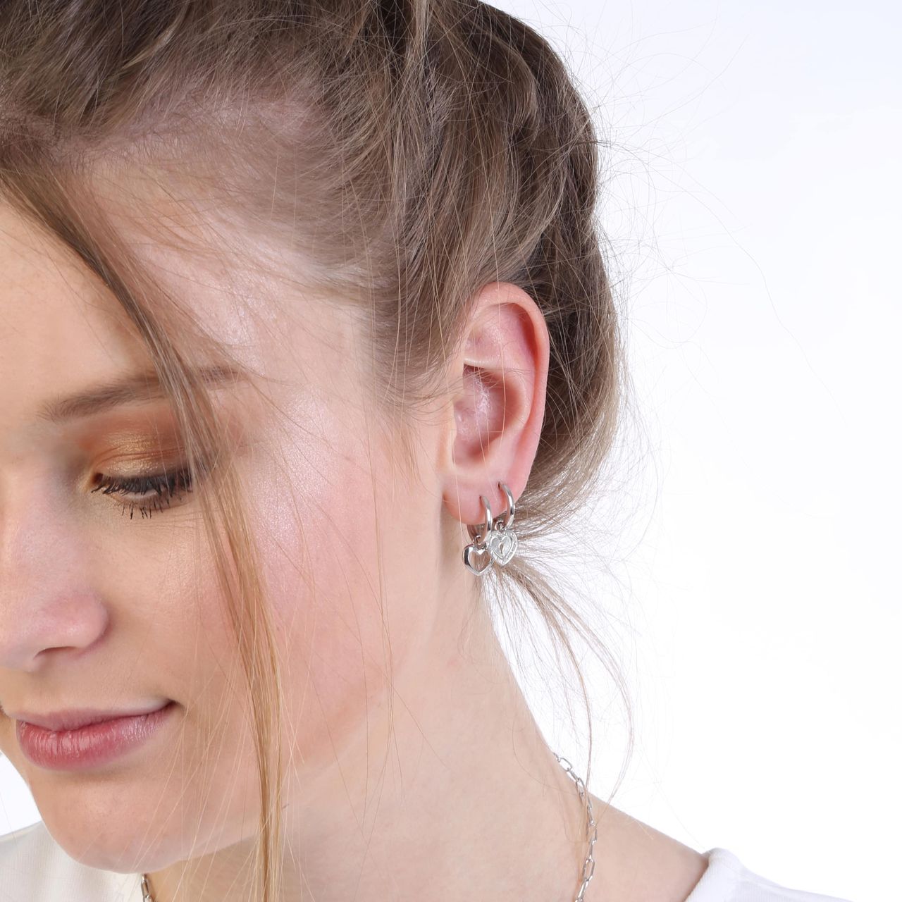 Ohrringe, 925 Silber, mit Anhänger, offenes Herz