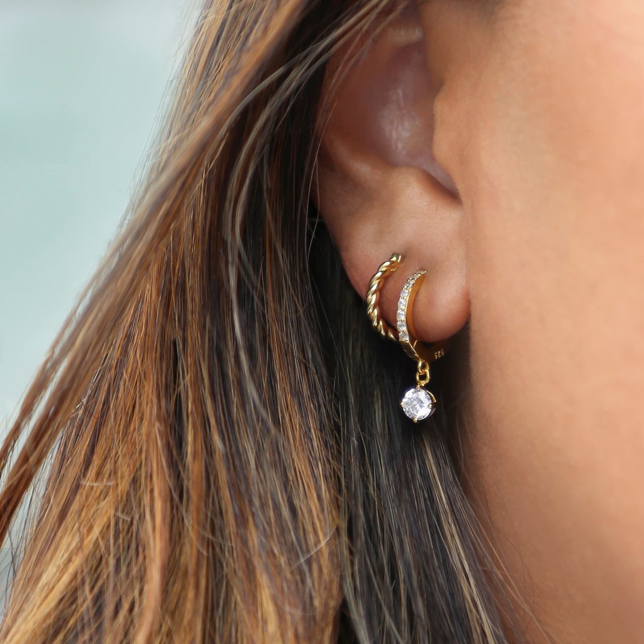 Ohrringe, 925 Silber, vergoldet, Drehoptik