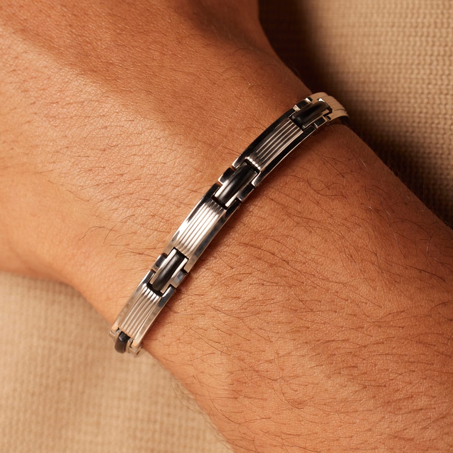 Gerecycleerd stainless steel armband schakel zwart