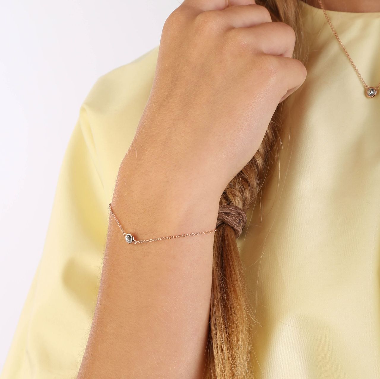 Zilveren roséplated fantasiearmband met kristal wit voor dames