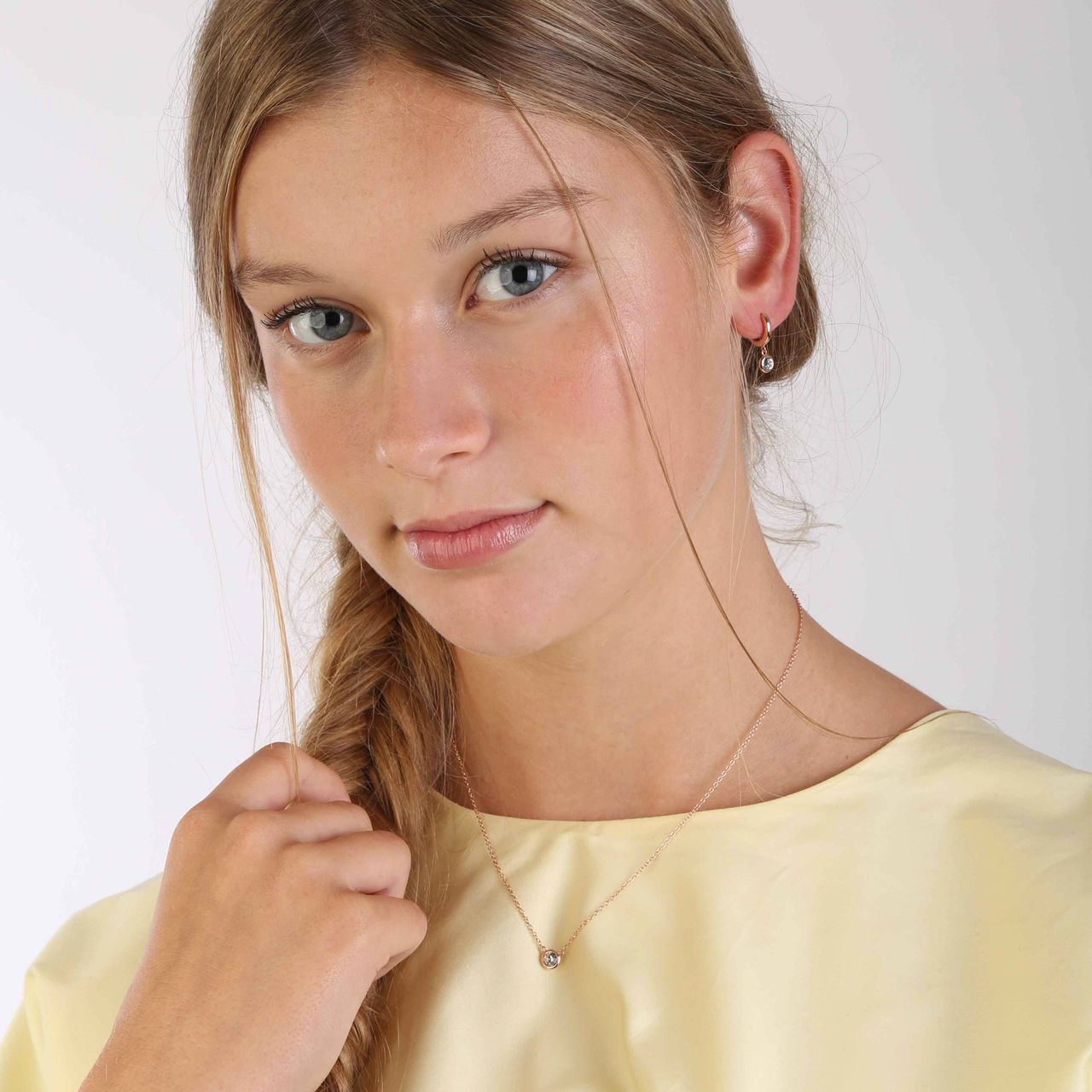 Zilveren roseplated ketting kristal wit