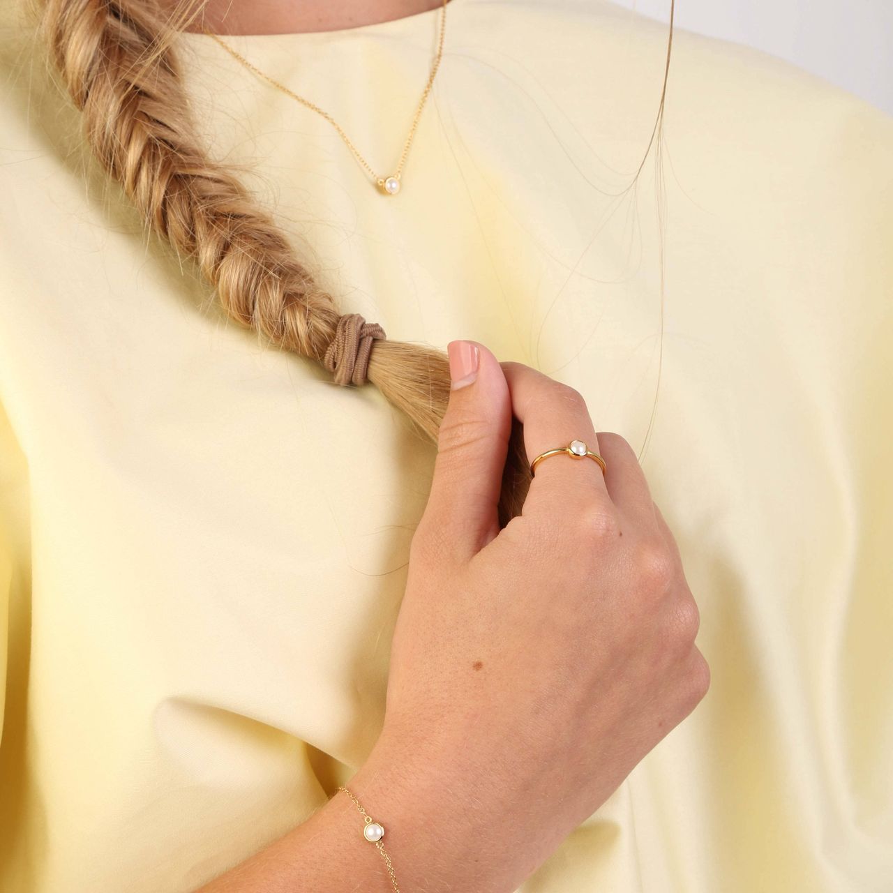 Zilveren goldplated parelarmband voor dames