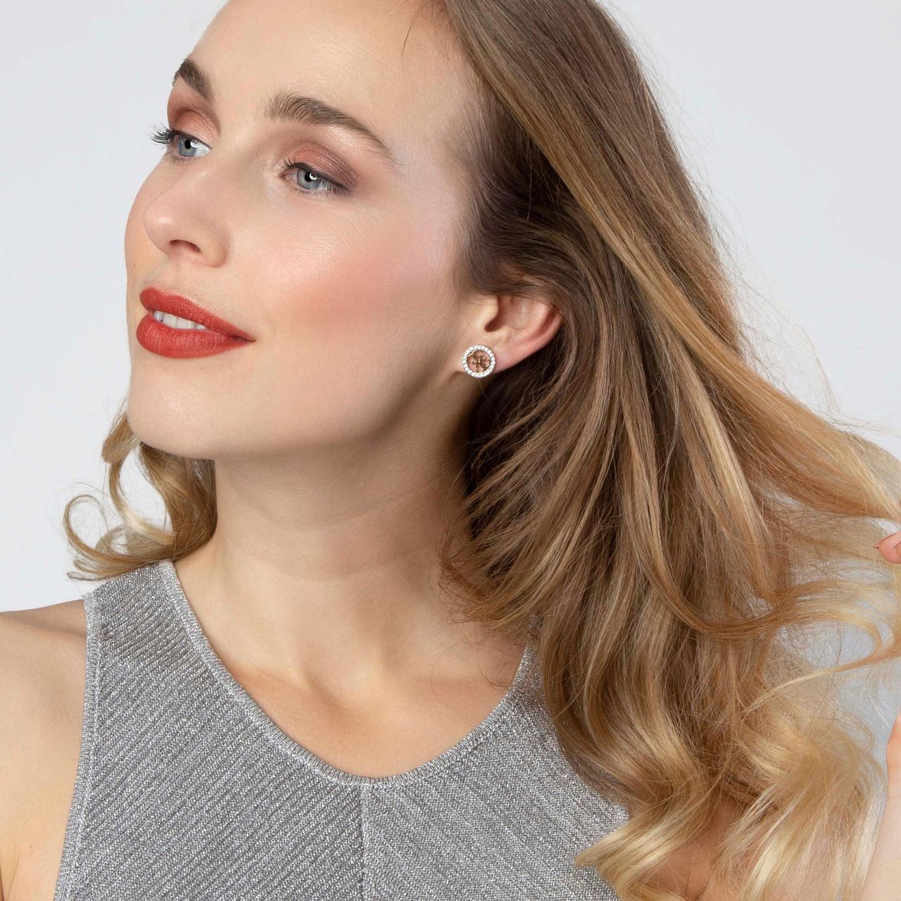 Guess stalen goldplated oorknoppen met kristal voor dames