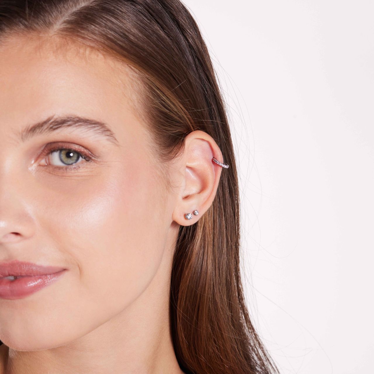 Stainless steel helixpiercing licht roze zirkonia