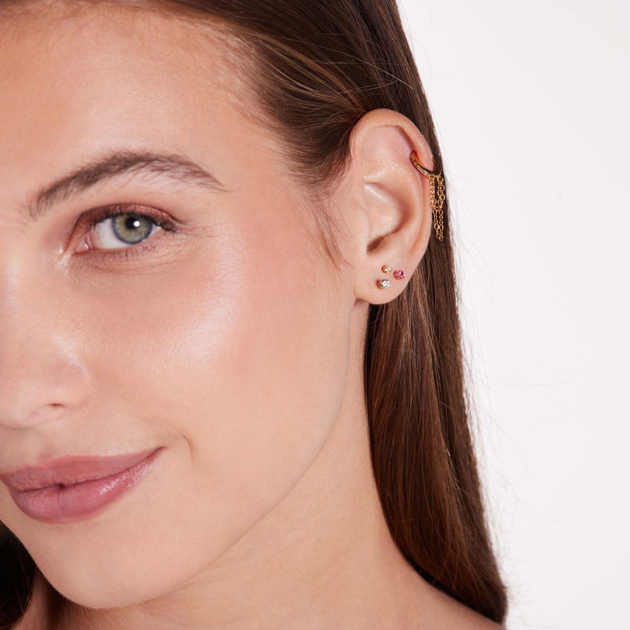 Stalen goldplated helixpiercing met kristal voor dames