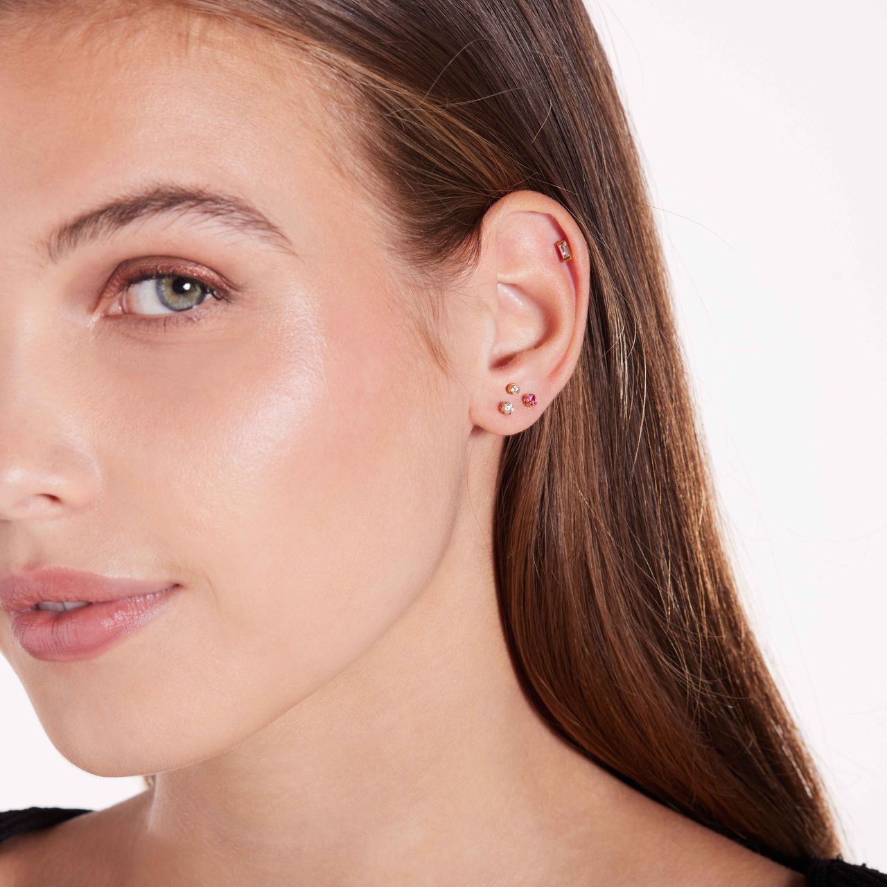 Stainless steel goldplated helixpiercing met zirkonia voor dames