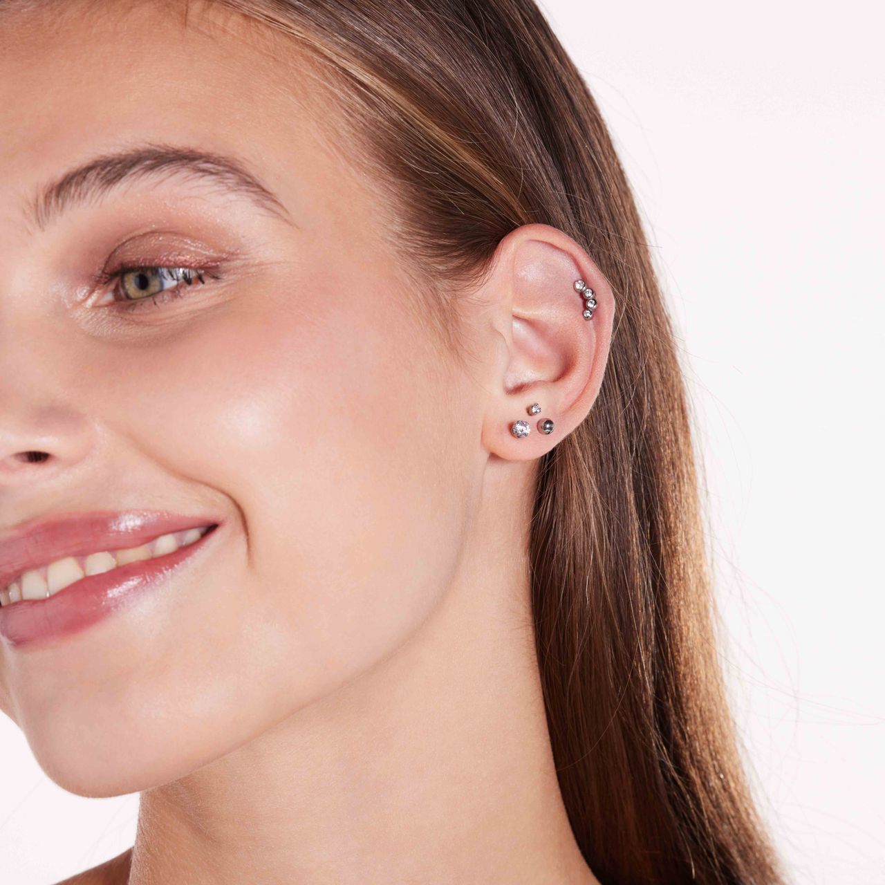Helix-Piercing, Edelstahl, Reihe, Kristall