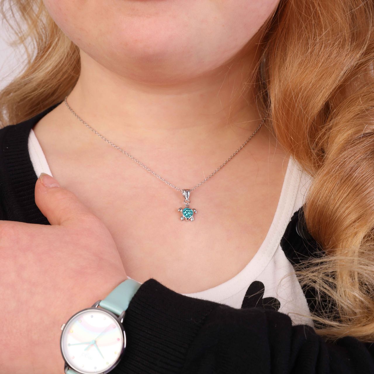 Kinderkette, 925 Silber, Anhänger, Schildkröte, Kristall