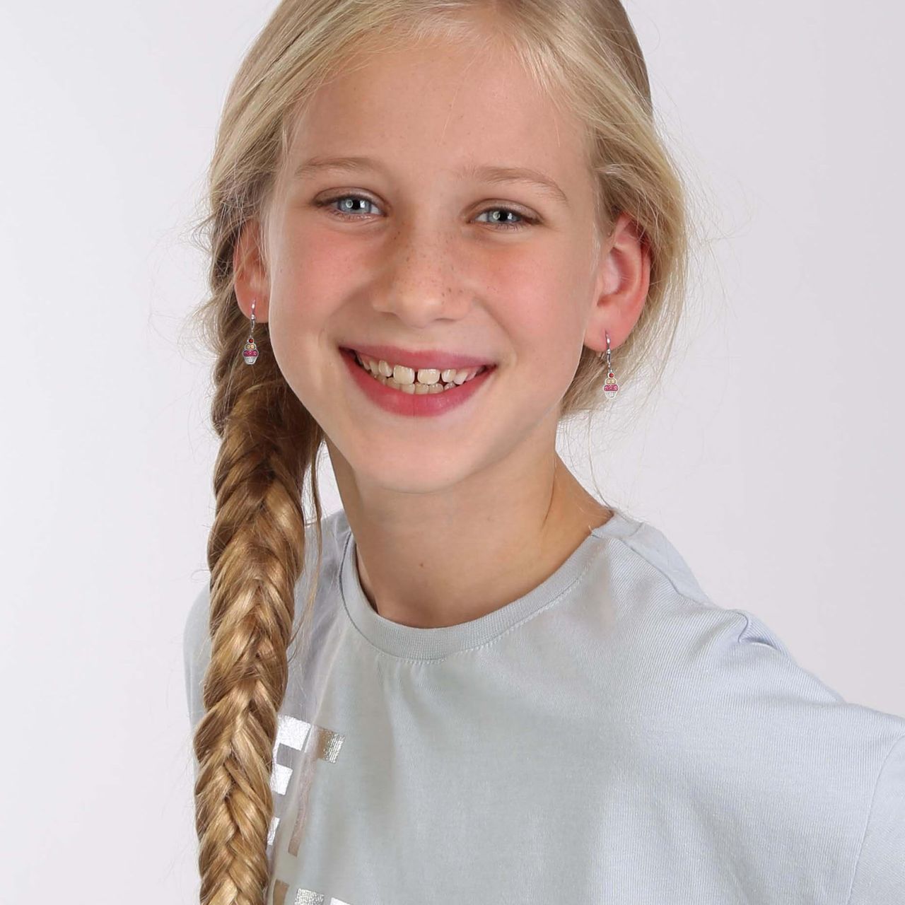 Kinderohrringe, 925 Silber, Anhänger, Cupcake, Kristall