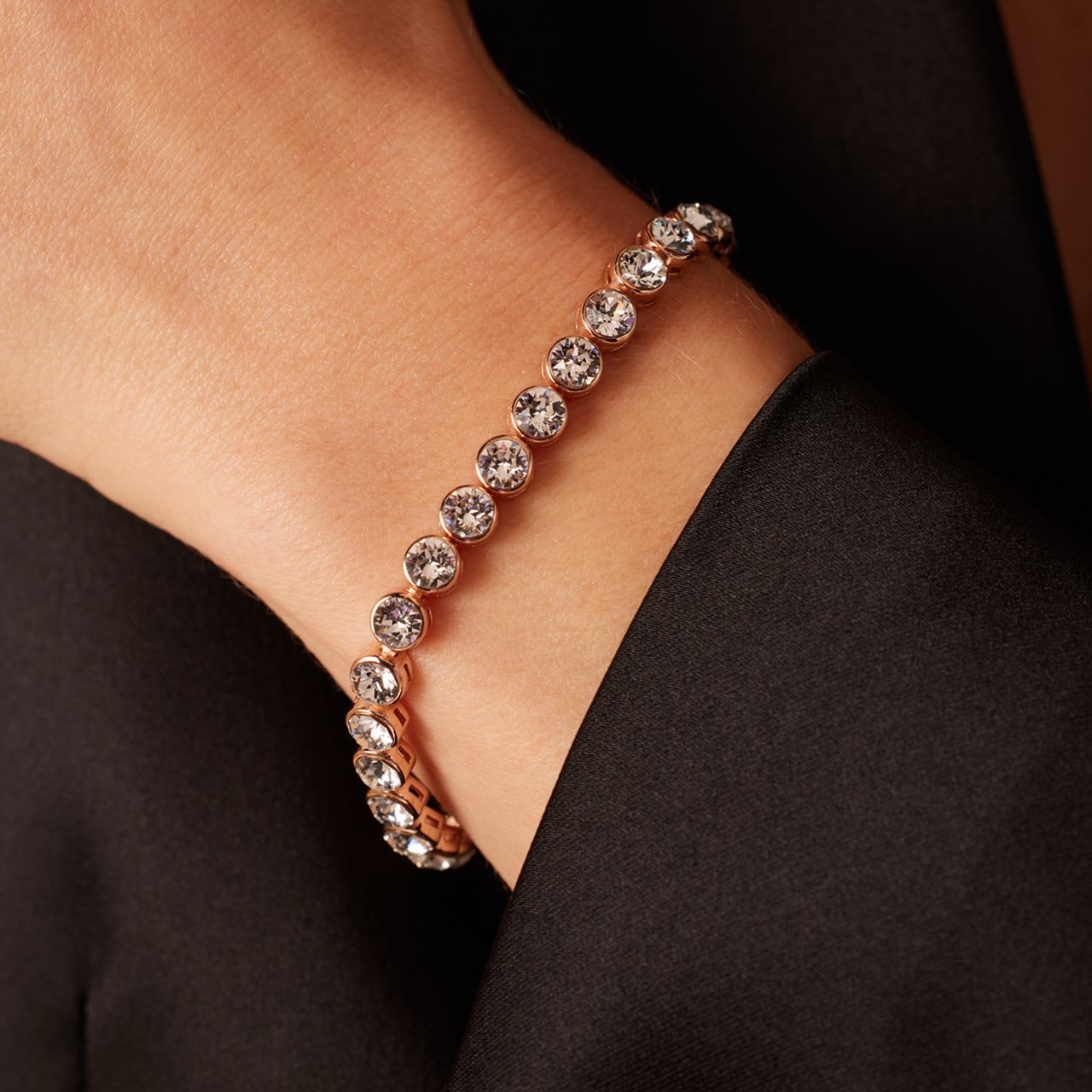 Zilveren roséplated tennisarmband met kristal voor dames