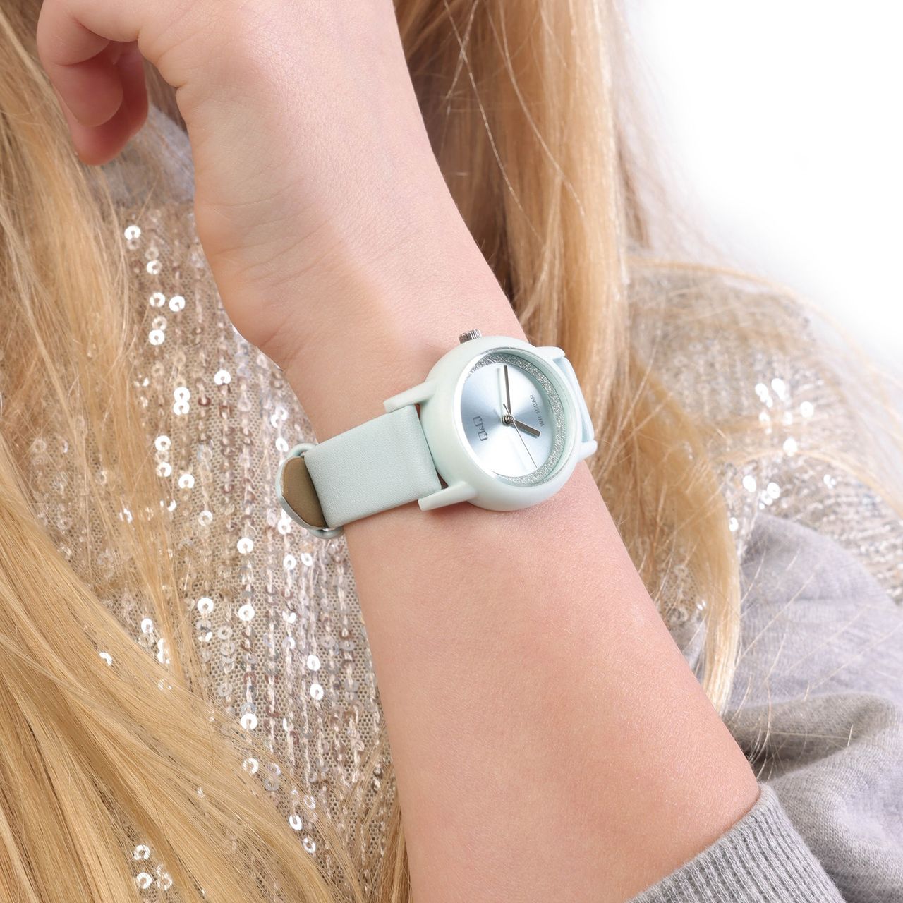 Q&Q Armbanduhr für Mädchen in Schmuckkästchen, minzgrün
