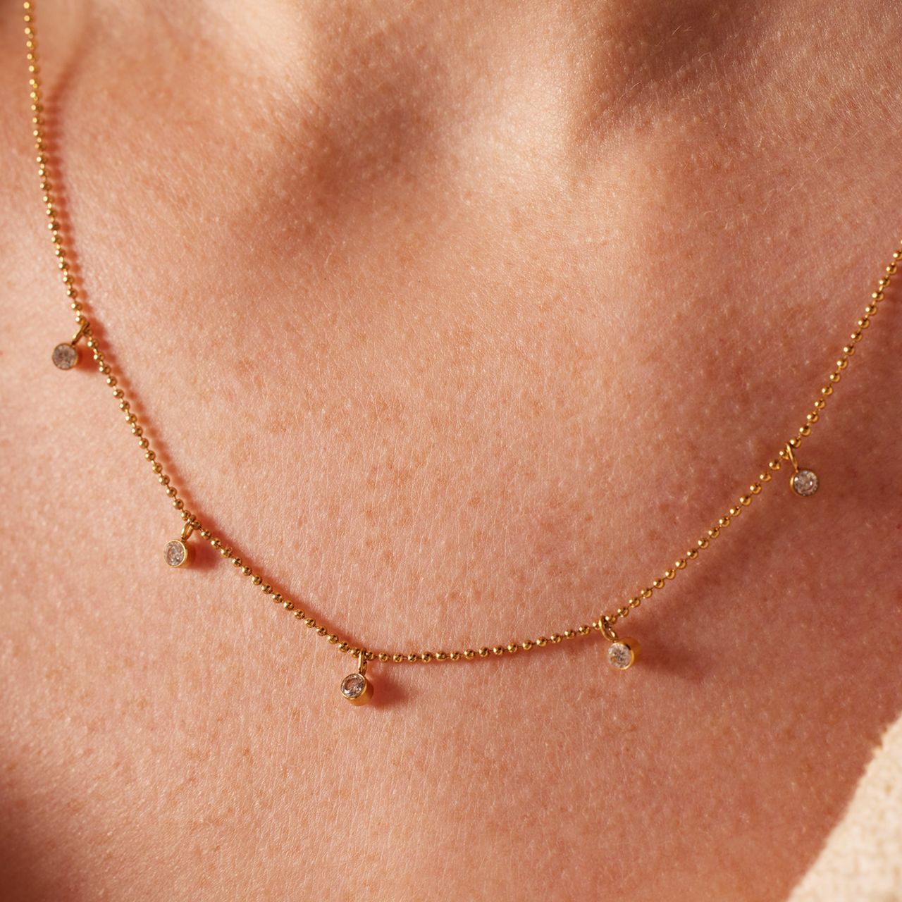Stalen goldplated ketting met hanger met zirkonia voor dames