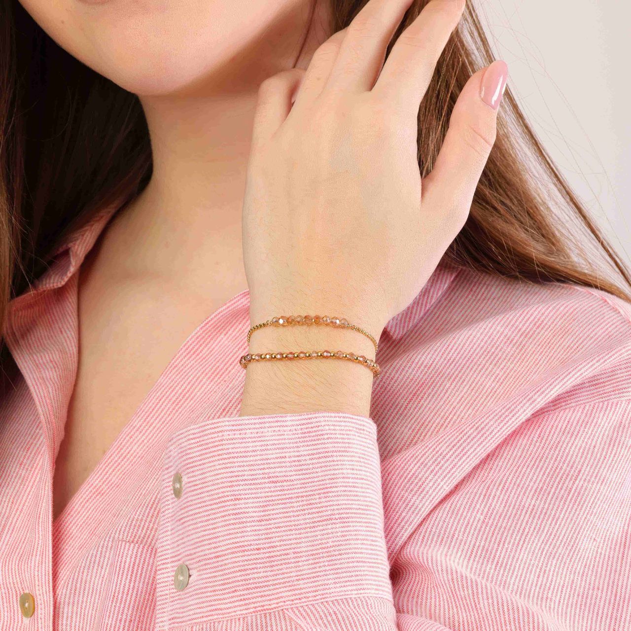 Gerecycled stalen goldplated armband met goudkleurige kralen