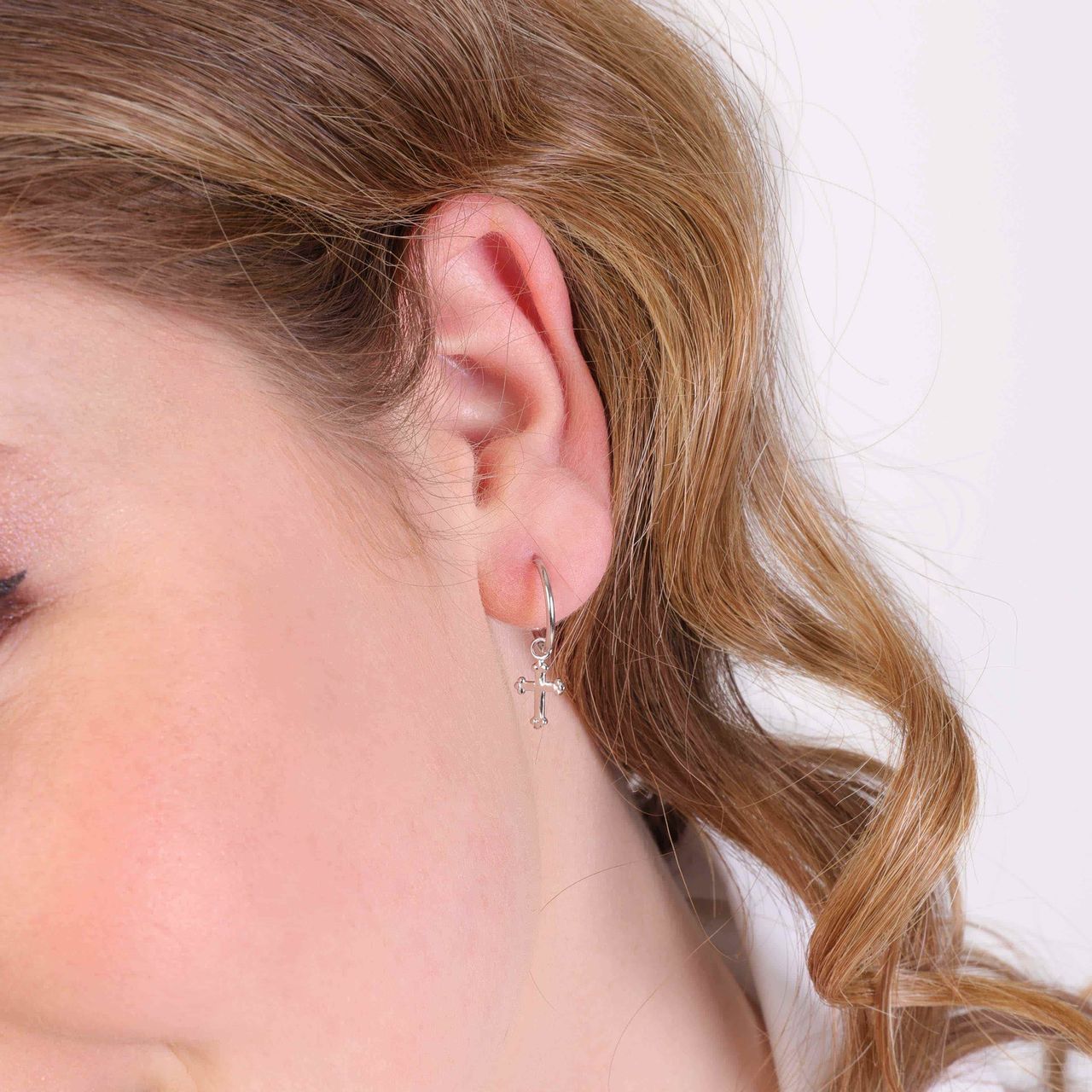 Zilveren oorbelhanger kruis Mix&Match