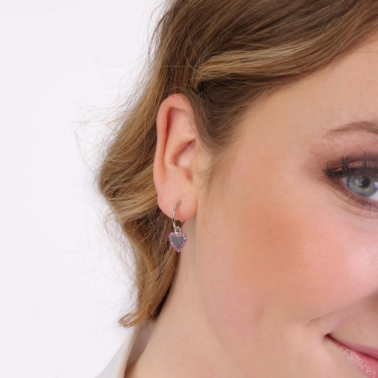 Zilveren oorbelhanger hart zirkonia Mix&Match