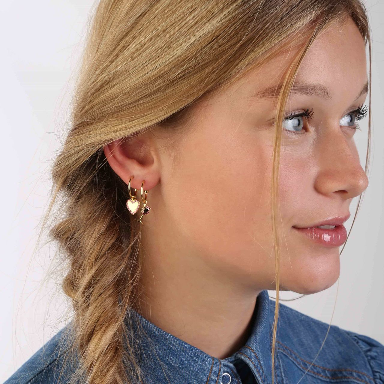 Zilveren oorbelhanger gold hart zirkonia Mix&Match