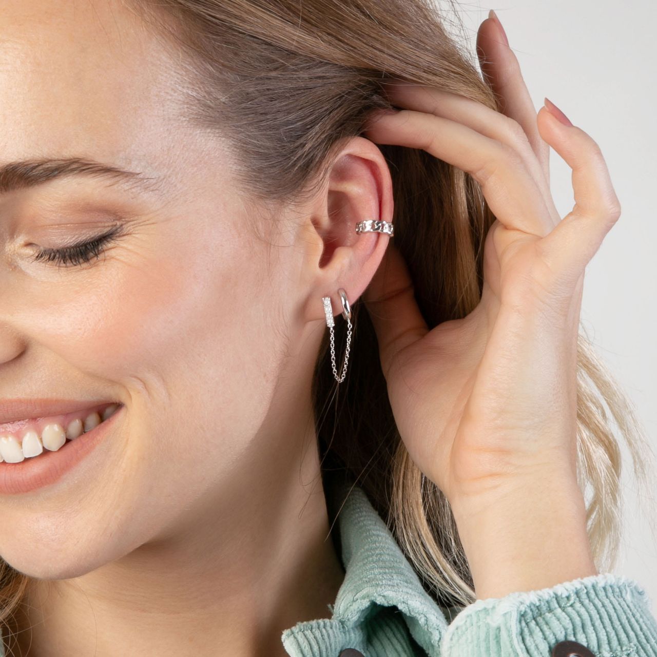 Ohrring, 925 Silber, doppelt, mit Perle