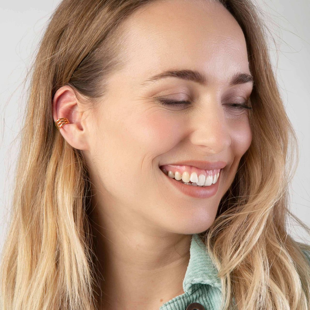 Zilveren goldplated earcuff driedubbel voor dames