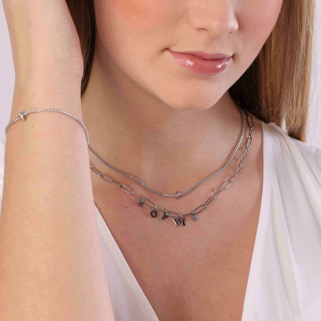 Gerecycleerd zilveren ketting popcorn met knoop