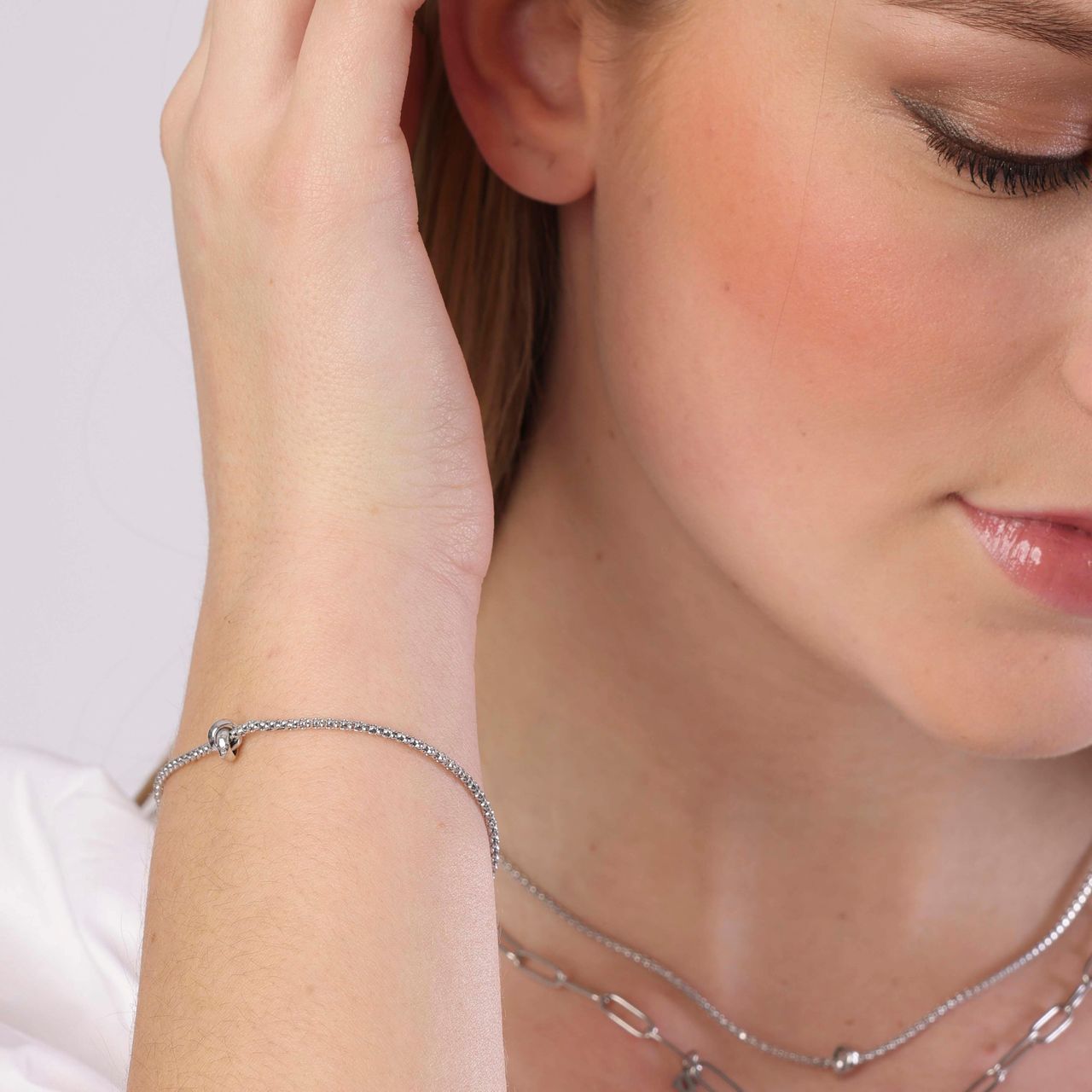 Armband, 925 Silber, Popcorn, mit Knoten