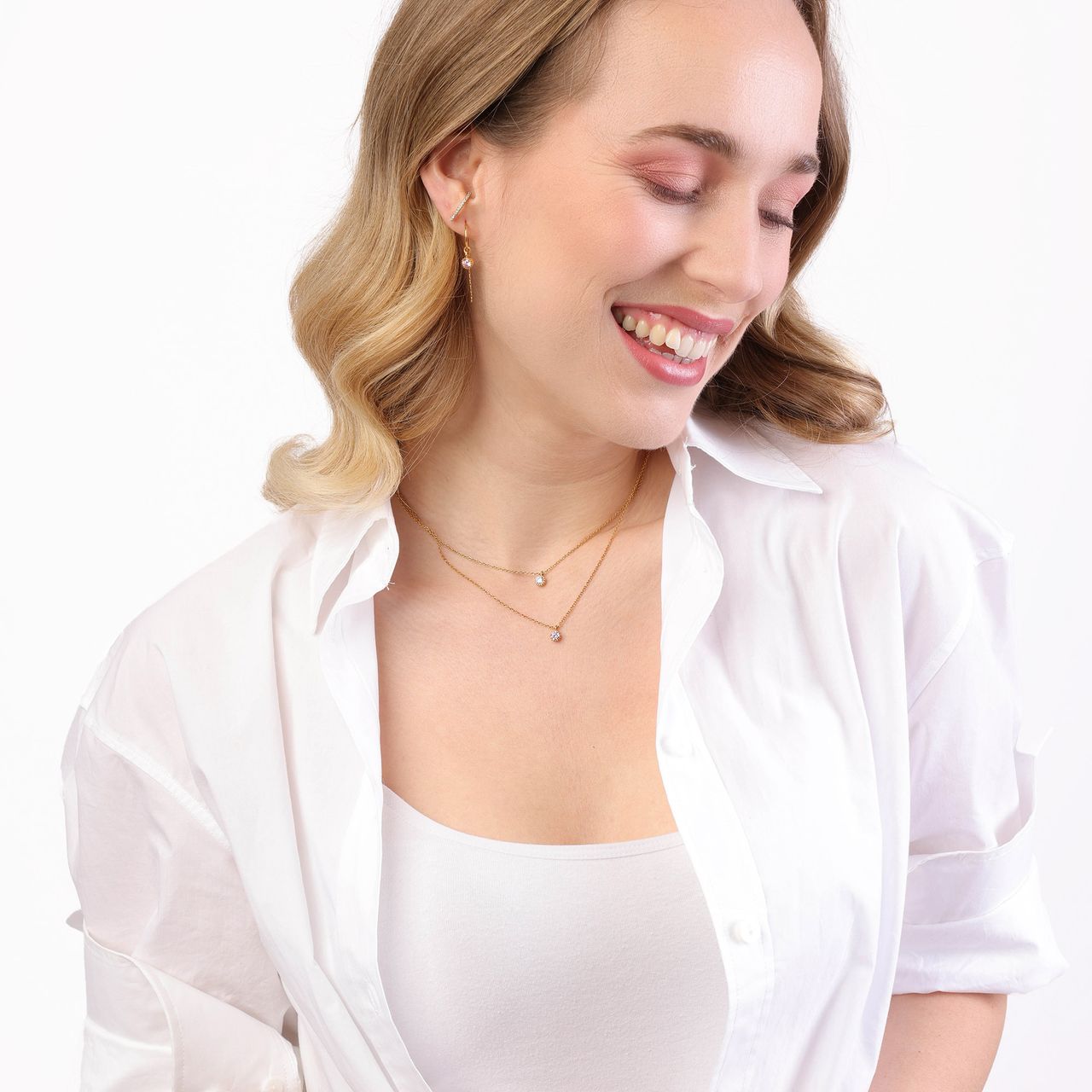 Suspender-Ohrring, 925 Silber, vergoldet, mit Zirkonia