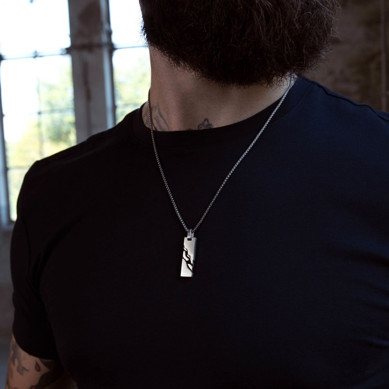 Gerecycled stainless steel herenketting met hanger plaat